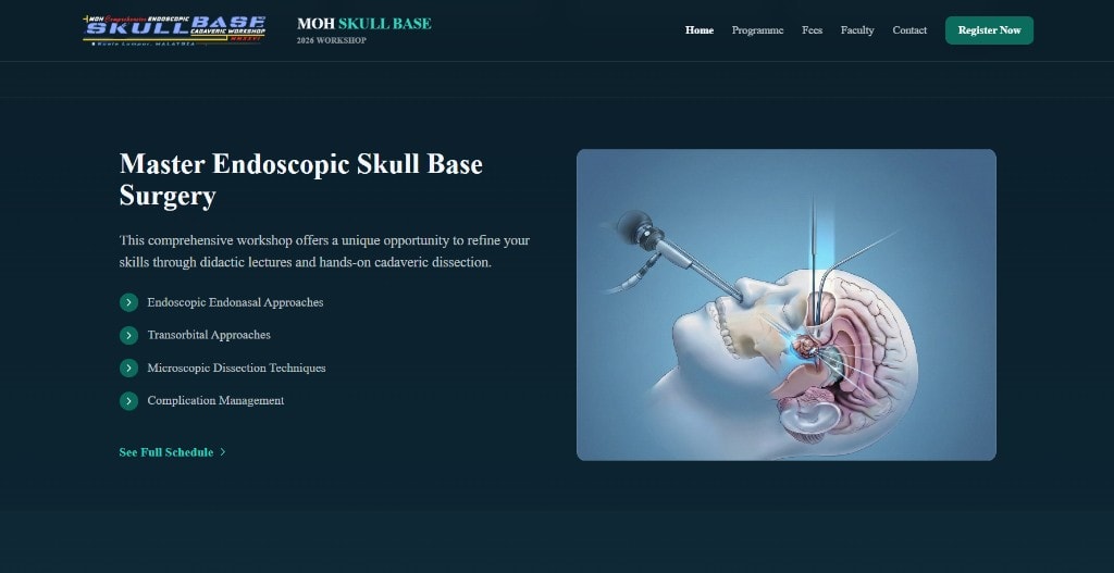 Workshop overview layout on the MOH Endoscopic Skull Base Workshop website.