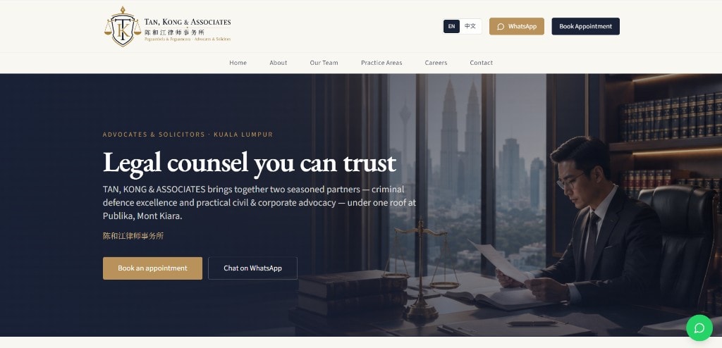 Homepage hero on the TAN, KONG & ASSOCIATES website.